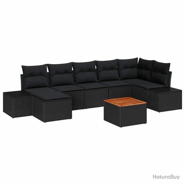 Ensemble de canap� de jardin avec coussin 8 pcs Noir polyrotin