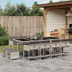 Ensemble &agrave; manger de jardin et coussins 13 pcs gris clair rotin
