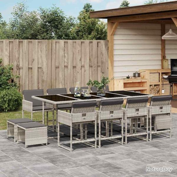 Ensemble � manger de jardin et coussins 13 pcs gris clair rotin