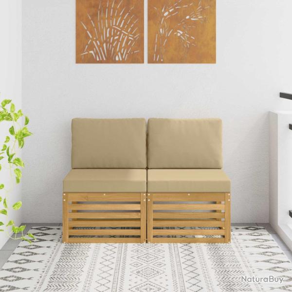 2 Pi�ce Sofa de milieu ext�rieur Bois d'Acacia Massif Blanc