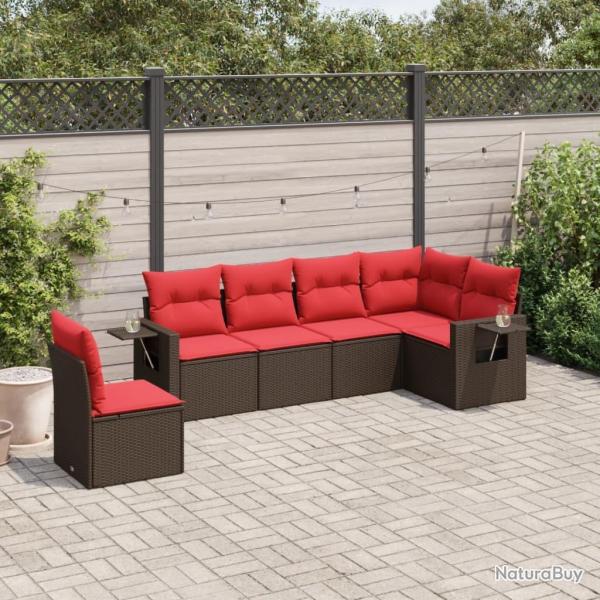 Ensemble de canap� de jardin 6 pcs avec coussins marron r�sine tress�e