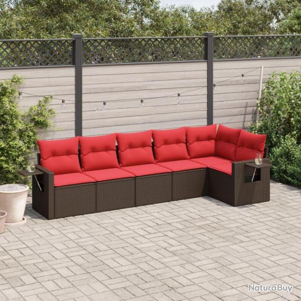 Ensemble de canap� de jardin 6 pcs avec coussins marron r�sine tress�e
