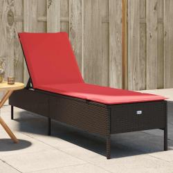 Chaise longue avec coussin marron r&eacute;sine tress&eacute;e