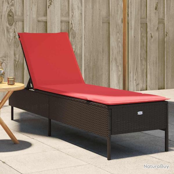 Chaise longue avec coussin marron r�sine tress�e