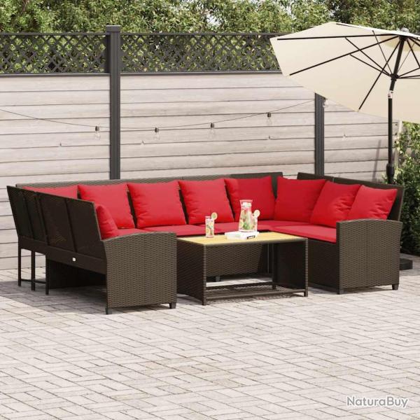 Canap� de jardin avec coussins marron r�sine tress�e