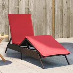 Chaise longue avec coussin marron r&eacute;sine tress&eacute;e