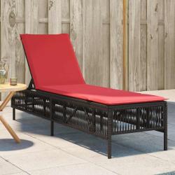 Chaise longue avec coussin marron r&eacute;sine tress&eacute;e