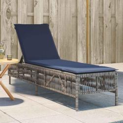 Chaise longue avec coussin gris r&eacute;sine tress&eacute;e