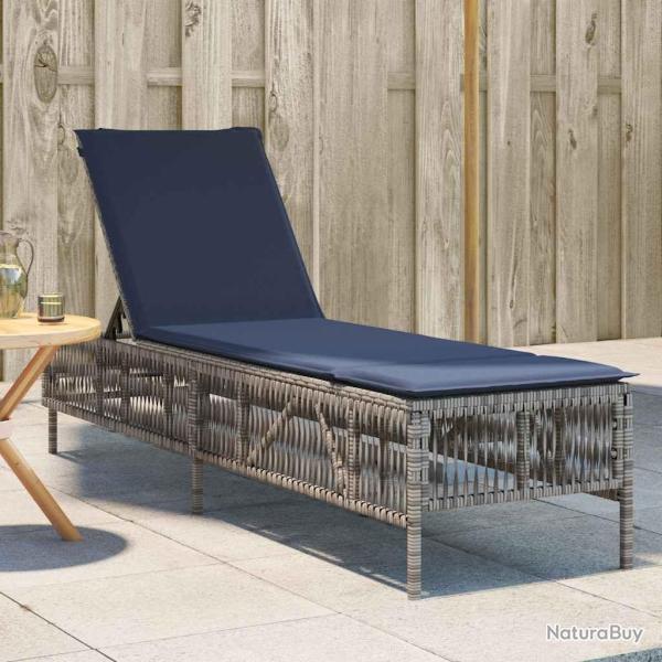 Chaise longue avec coussin gris r�sine tress�e