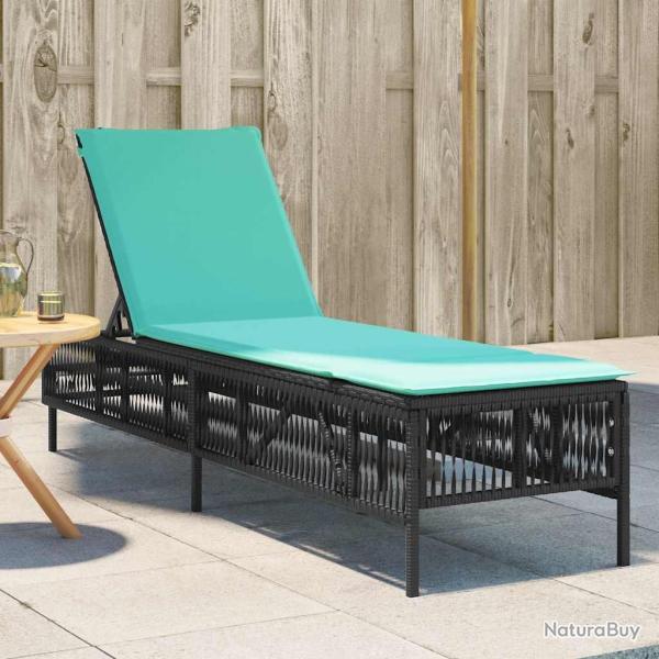 Chaise longue avec coussin en rotin synth�tique noir