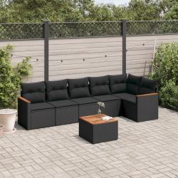 Salon de jardin 7 pcs avec coussins noir r&eacute;sine tress&eacute;e