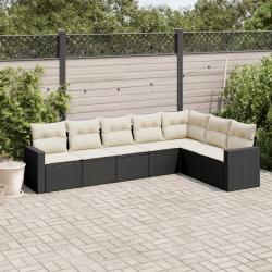 Salon de jardin 7 pcs avec coussins noir r&eacute;sine tress&eacute;e