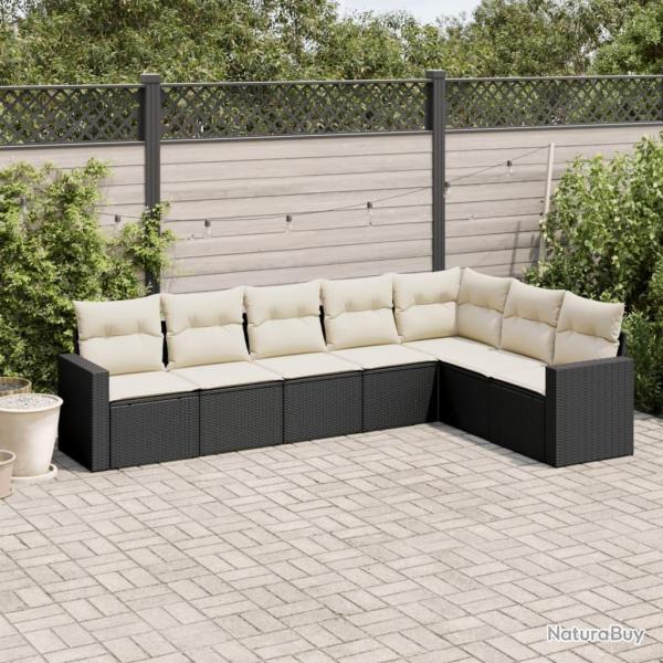 Salon de jardin 7 pcs avec coussins noir r�sine tress�e