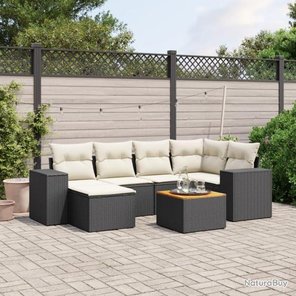 Salon de jardin 7 pcs avec coussins noir r�sine tress�e
