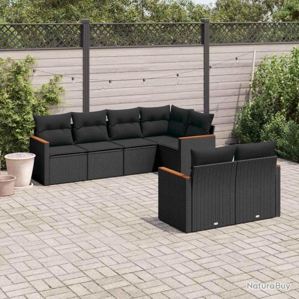 Salon de jardin 7 pcs avec coussins noir r�sine tress�e