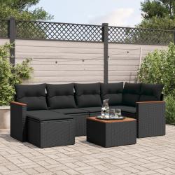 Salon de jardin 7 pcs avec coussins noir r&eacute;sine tress&eacute;e