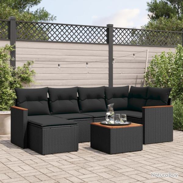 Salon de jardin 7 pcs avec coussins noir r�sine tress�e