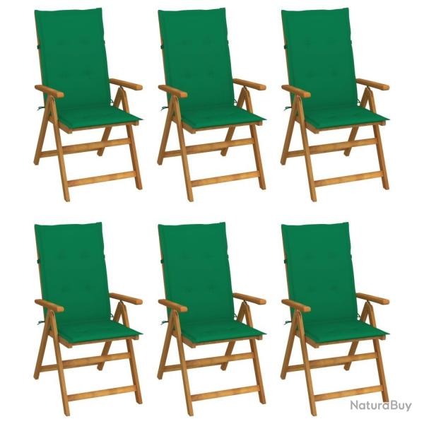 Chaises pliables de jardin lot de 6 avec coussins Bois d'acacia