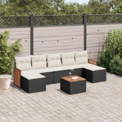 Salon de jardin 8 pcs avec coussins noir r&eacute;sine tress&eacute;e