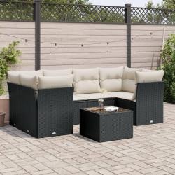 Salon de jardin 7 pcs avec coussins noir r&eacute;sine tress&eacute;e