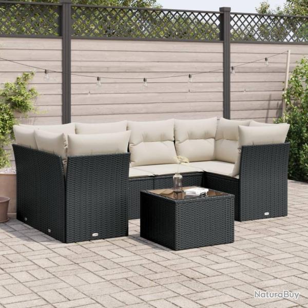 Salon de jardin 7 pcs avec coussins noir r�sine tress�e