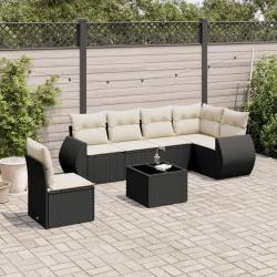 Salon de jardin 7 pcs avec coussins noir r&eacute;sine tress&eacute;e