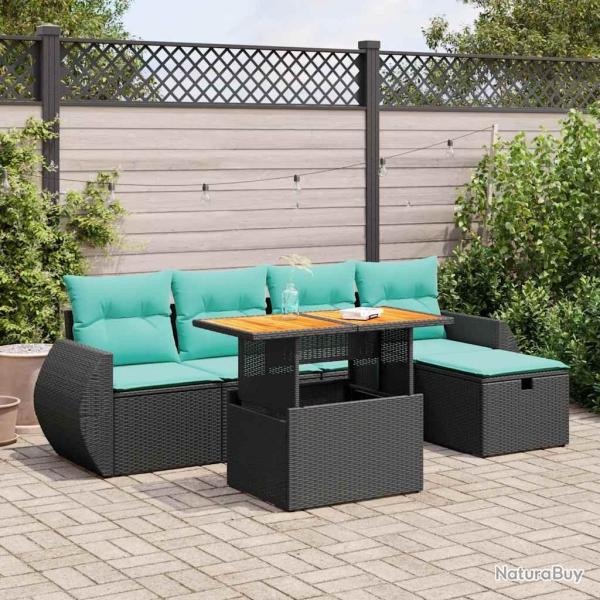 Salon de jardin avec coussins 6pcs marron r�sine tress�e acacia