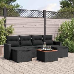 Salon de jardin 7 pcs avec coussins noir r&eacute;sine tress&eacute;e