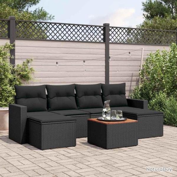 Salon de jardin 7 pcs avec coussins noir r�sine tress�e