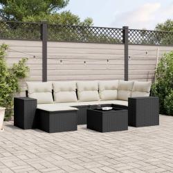 Salon de jardin 7 pcs avec coussins noir r&eacute;sine tress&eacute;e