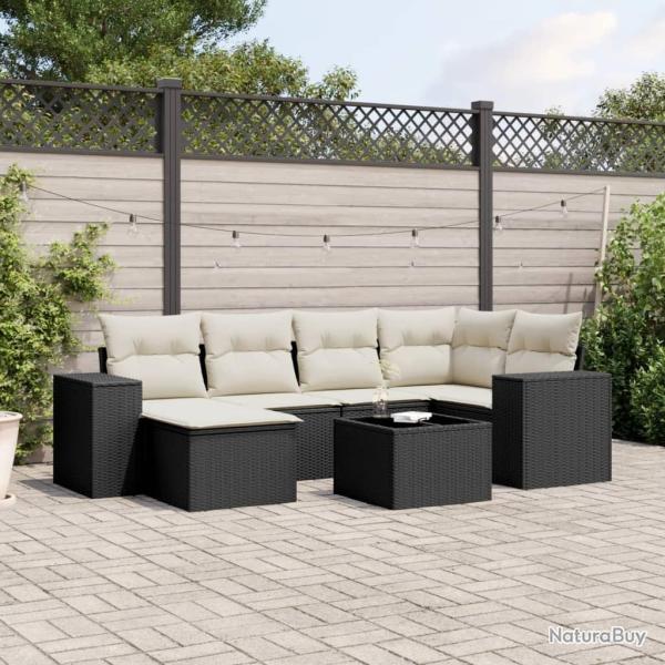 Salon de jardin 7 pcs avec coussins noir r�sine tress�e