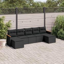 Salon de jardin 7 pcs avec coussins noir r&eacute;sine tress&eacute;e
