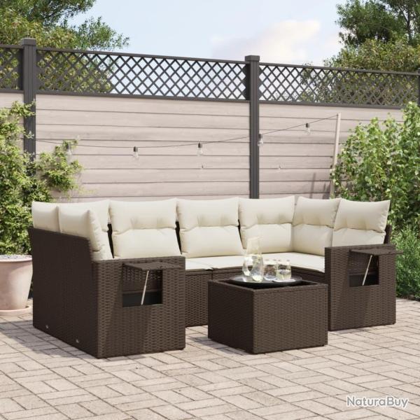 Salon de jardin avec coussins 7 pcs marron r�sine tress�e