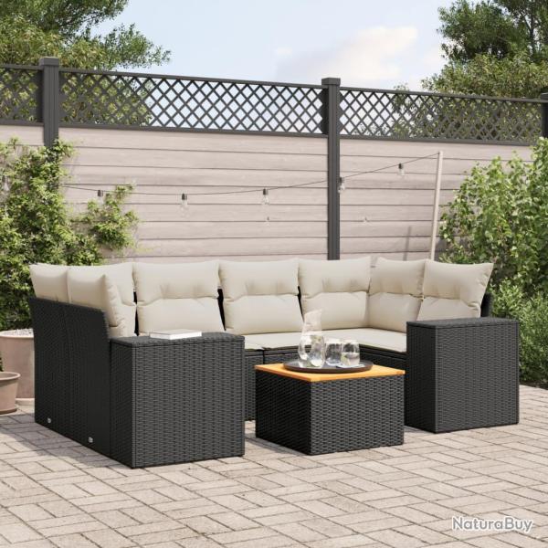 Salon de jardin 7 pcs avec coussins noir r�sine tress�e