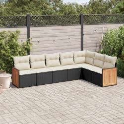 Salon de jardin 7 pcs avec coussins noir r&eacute;sine tress&eacute;e