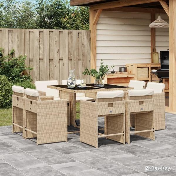 Ensemble � manger de jardin et coussins 9 pcs beige Poly rotin