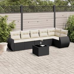 Salon de jardin 7 pcs avec coussins noir r&eacute;sine tress&eacute;e