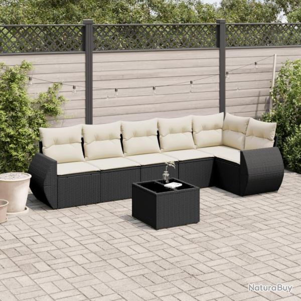 Salon de jardin 7 pcs avec coussins noir r�sine tress�e