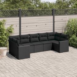 Salon de jardin 7 pcs avec coussins noir r&eacute;sine tress&eacute;e