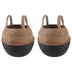 Pot de plante avec poign&eacute;es 2 pcs Noir &Oslash; 22 x 20 cm