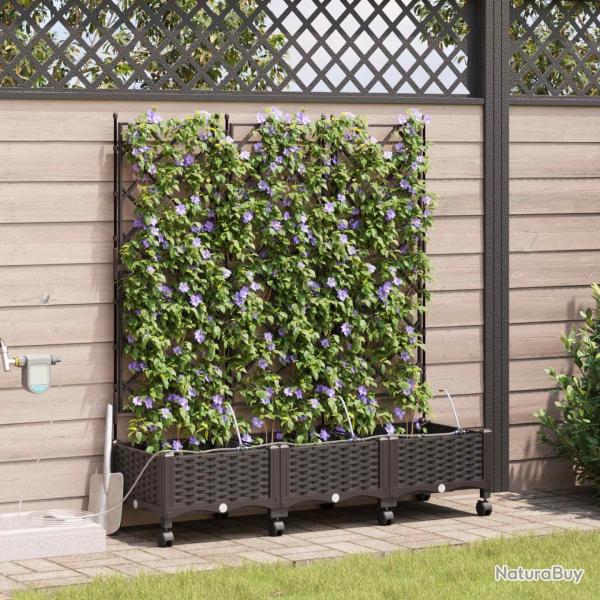 Porte-plante de jardin avec irrigation et roues 3 pc Marron PP