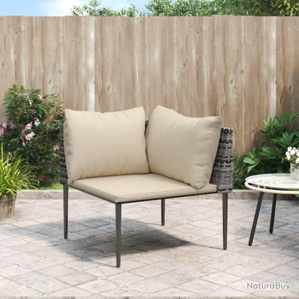 Canap� d'angle de jardin avec coussins gris r�sine tress�e