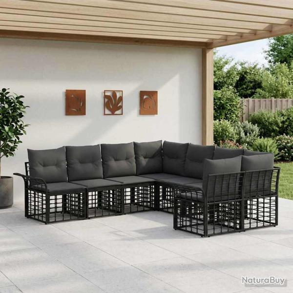 Ensemble de canap�s d'ext�rieur 8 pcs Noir et Gris fonc�