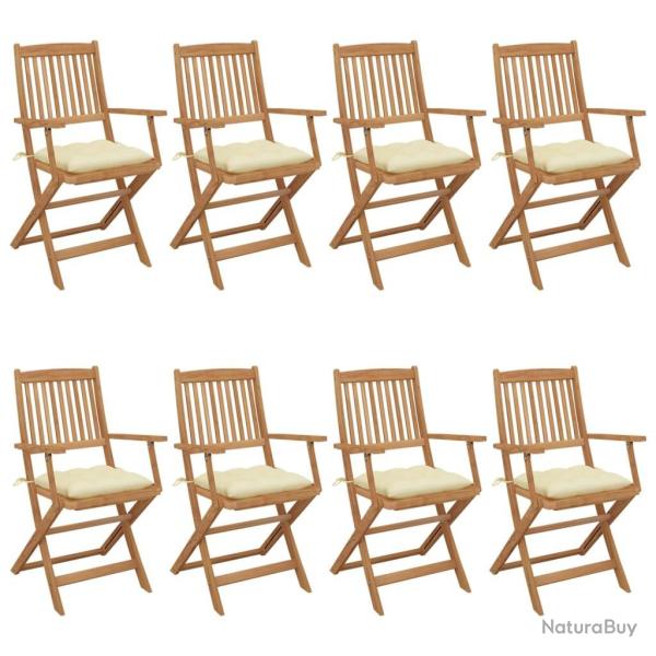 Chaises pliables de jardin lot de 8 avec coussins Bois d'acacia