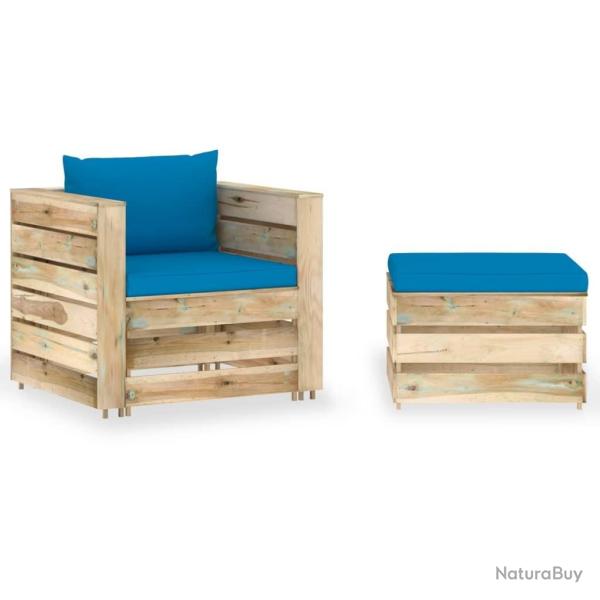 Salon de jardin 2 pcs avec coussins Bois impr�gn� de vert