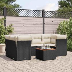 Salon de jardin 7 pcs avec coussins noir r&eacute;sine tress&eacute;e