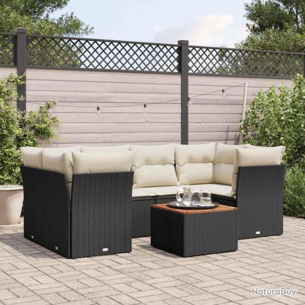 Salon de jardin 7 pcs avec coussins noir r�sine tress�e