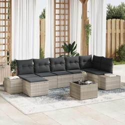 Ensemble de canap&eacute; de jardin 8 pcs Gris clair polyrotin
