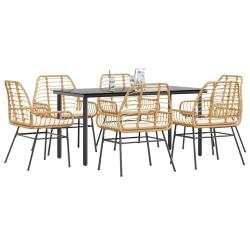 Ensemble &agrave; manger jardin coussins 7pcs marron poly rotin verre