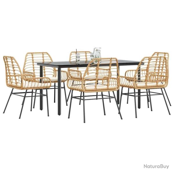 Ensemble � manger jardin coussins 7pcs marron poly rotin verre